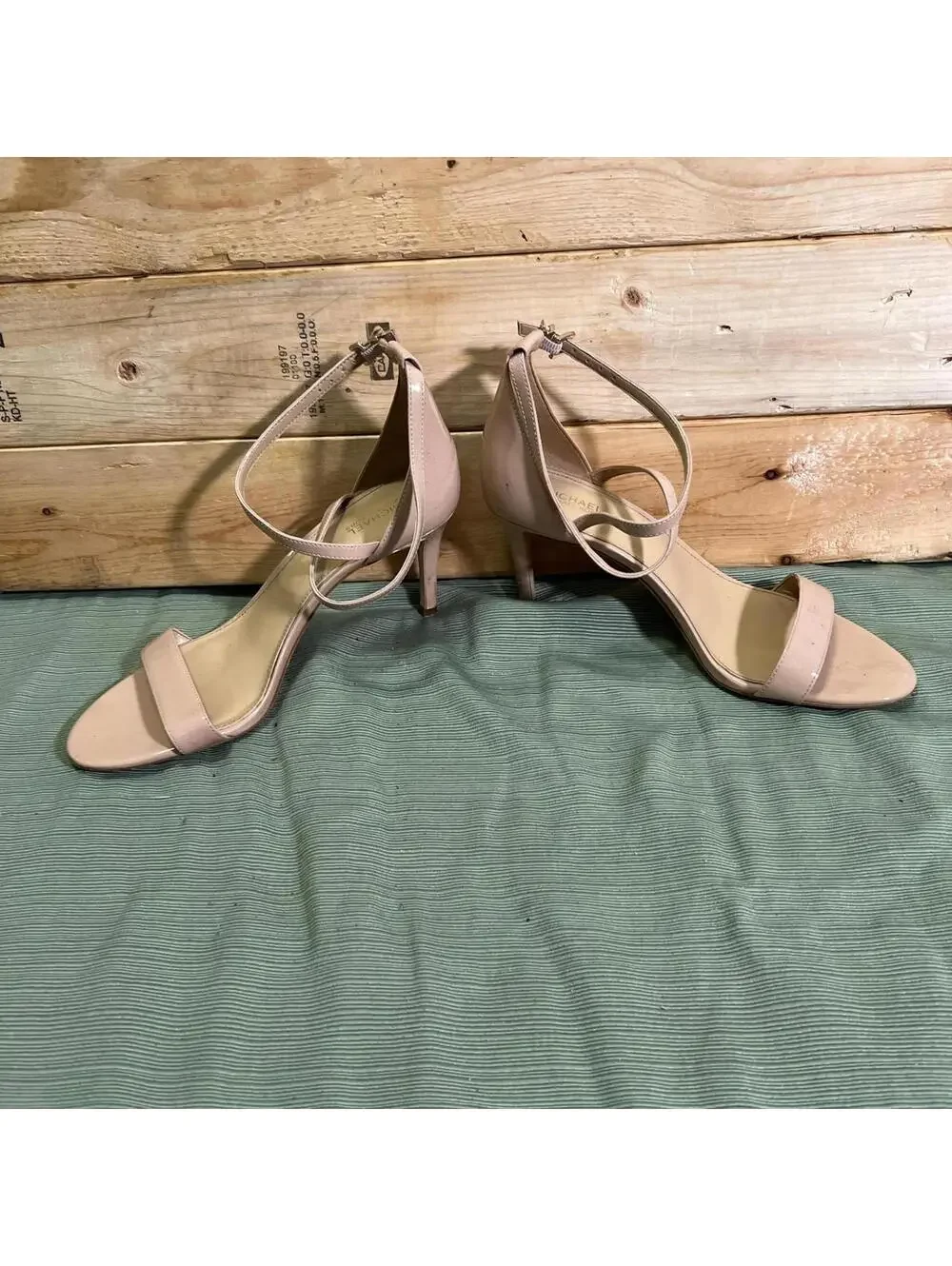 MICHAEL Michael Kors Nude Patent Leather Ankle Strap Heels Size 8 M
